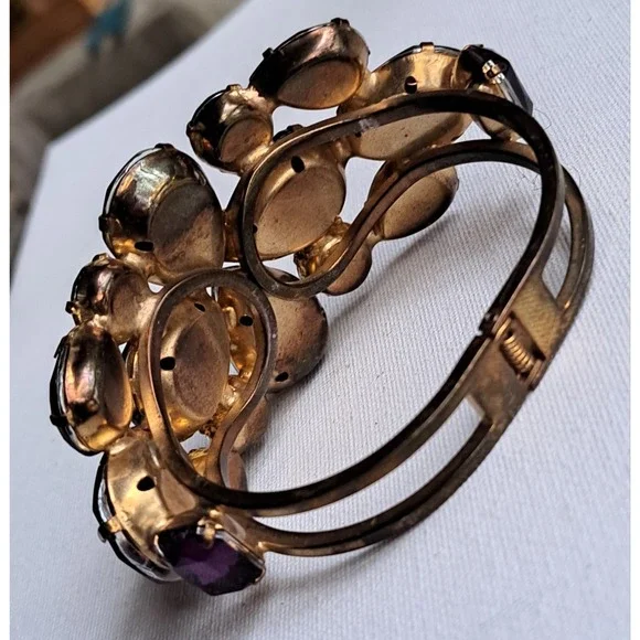 VTG Bold N Beautiful Purple Rhinestone Clamper Bracelet 1960's - Picture 13 of 16